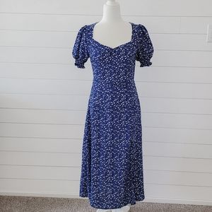 Puff Sleeve Split Midi Dress